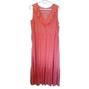 Old Navy NWOT V Neck Sleeveless Ruffle Midi Flowy Dress Orange Coral Lar…